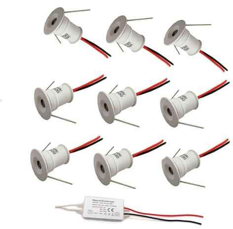 9PCS Faretto Da Incasso A Soffitto Da 1 W, Lampada Da Soffitto A Parete Nascosta, Faretti A LED Con Trasformatore, Per Vetrine, Decorazioni, Illuminazioni(12v-red,30°)