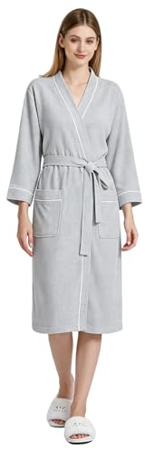 Pahajim Ladies Dressing Gowns Cotton Waffle Bathrobe Housecoats for Women | Soft Lightweight Kimonos Robe With Pockets 3/4 Sleeve for Spa,Home,Hotel