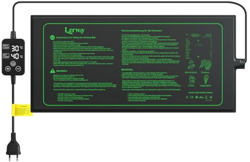 LERWAY Esterilla calefactora para plantas con termostato, 30 W, IP67, impermeable, 25 × 52 cm