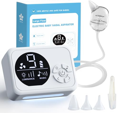 Fizzyo Aspiratore Nasale Neonato, Aspiratore Nasale Elettrico per Bambini con 9 Livelli di Aspirazione e 3 Beccucci in Silicone, Aspira Muco Neonato con Funzione Musica e Luci per Piccoli e Neonati