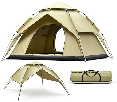 Campingzelt für 2-4 Personen, schnell aufzubauendes Pop-up-Zelt zum Campen, wasserdicht und windabweisend, 2-in-1 Doppelwand-Kuppelzelt zum Campen und Wandern