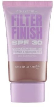 Collection Cosmetics Filter Finish Complexion Boosting Primer & Illuminator, SPF 30, Glass Skin Effect, Vitamin Infused, Vegan, 30ml (Deep)