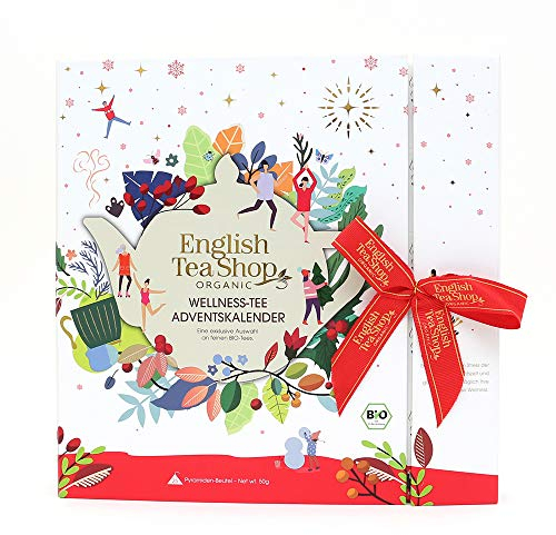 ETS - Teebuch Tee Adventskalender mit Schleife Wellness | Weihnachtskalender mit 25 verschiedene BIO-Tees in Pyramidenbeutel | Beauty Adventskalender