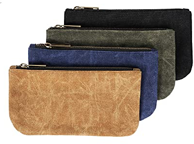 Strapazierfähige gewachste Werkzeugtaschen aus Segeltuch mit Metall-Reißverschluss, wasserdichte Werkzeugtaschen, 4 Stück - 19 x 11.5cm - Klein