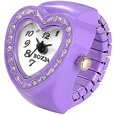 JewelryWe Damen Ringuhr Fingeruhr Analog Quarzuhr Elastisch Herz Ring Uhr Uhrenring für Mädchen Schwarz Weiß Rot Rosa