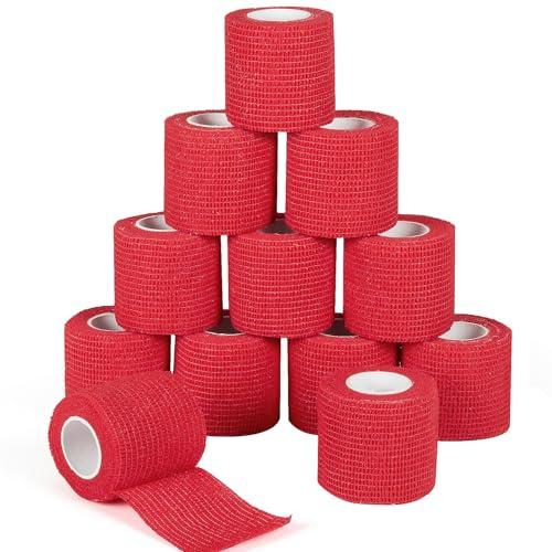 12Pcs 2”x 5 Yards Self Adhesive Bandage Wrap Elastic Bandage Wrap Self Adherent Cohesive Wrap Bandages for Wrist Ankle Vet Tape for Dogs Athletic Swelling Sprains Tape Grip Cover (Red)