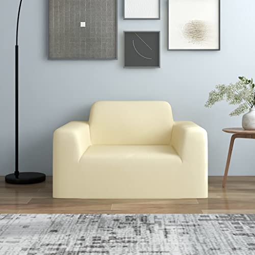 vidaXL Stretch Sofahusse Wiederverwendbar Sofabezug Sofa Abdeckung Überwürfe Universal Stretchhusse Sofaschoner Creme Polyester-Jersey