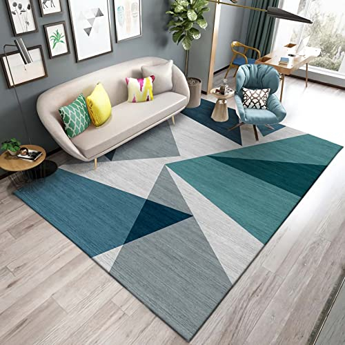 Moderne Dekoration Teppich flokati Teppich waschbar Wohnzimmer Kamin dekorativer Teppich blau grau geometrischer Stil Rutschfester Teppich Couch Teppich 180x250cm