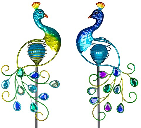 Viveta Garden Solar Lights Decorative, 2 Pack Metal Peacock Solar Lights Stake for Outdoor Garden Patio Yard Lawn Decorations