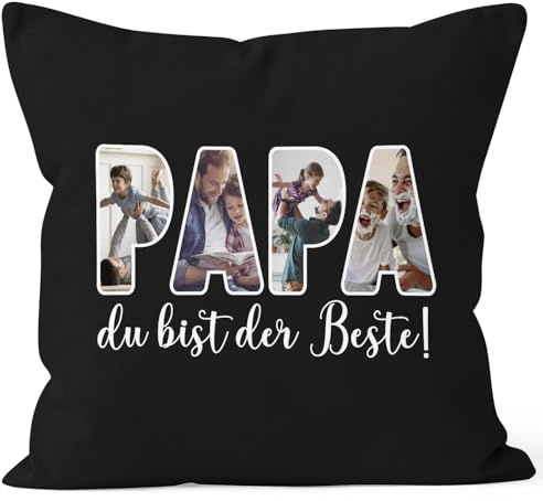 SpecialMe® Kissen-Bezug mit eigenen Fotos selbst gestalten personalisiertes Geschenk für Papa Vatertagsgeschenk Schwarz Standard