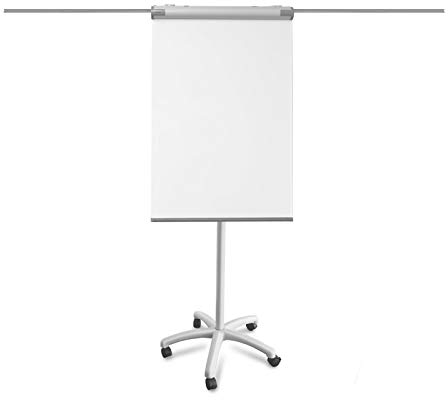 MOB Flipchart Ständer Whiteboard fahrbar mit Rollenfuss Ständer 67x105cm | Höhenverstellbar bis 210cm, Beschreibbar, Trocken abwischbar, magnetisch Flip Chart mit Magnettafel rollbar & Armen Piranha