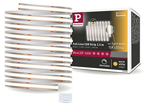 Paulmann 71050 MaxLED 1000 LED Strip Full-Line COB Einzelstripe 2,5m 30W 2700lm 528LEDs/m 2700K dimmbar Silber Kunststoff