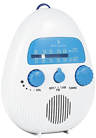Caffney FM/AM Mini Shower Radio Powerful Bass Travel Portable Waterproof Hanging Music Speaker