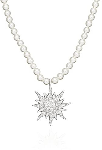 NKlaus Dirndl Trachtenschmuck 42cm Perlenkette Sonne Anhänger 925 Silber Zirkonia Weiß 11251