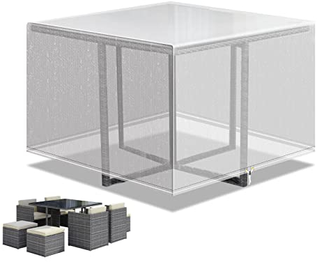 PATIO PLUS Gartenmöbel Abdeckungen, Patio Cube Möbel Set Abdeckung wasserdicht, Patio quadratischen Tisch Abdeckungen, Outdoor Rattan Möbel Abdeckung winddicht, Anti-UV, 125x125x71cm Transparent