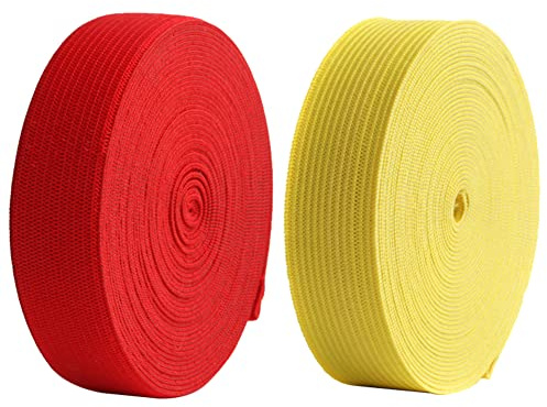 Helweet Coser la Banda Elástica, Cinta Elástica Plana, Goma Elástica, Elásticas Planas Bandas de Costura, para Coser Pantalones, Mangas, Guantes, Gorros, 2 Piezas, Rojo + Amarillo, 2cm X 5m