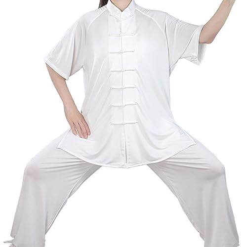 BATTTX Chinese Clothing Womens Tai Chi Clothing Uniform Kung Fu Clothing for Martial Arts (Color : White, Size : X-Small)