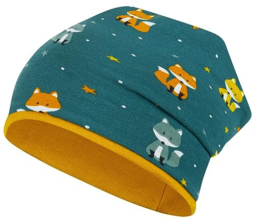 Smarilla Mütze Junge Mädchen Herbst Übergang Stoffmütze Beanie Kindermütze Allover-Print, Größe: 54-56, Farbe: Petrol-Fuchs