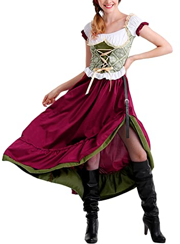 Dirndl Damen 3 Teilig - Trachtenkleid Damen mit Trachtenhut Dirndlkleid Lang Trachten Kleid Dirndlbluse Trachtenmode Dirndelkleider Dirndl & Dirndl-Sets für Frauen Mädchen Oktoberfest Outfit