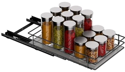 MAYZOLOP Gewürzregal Ausziehbar, Schrank Organizer Küche, Gewürzregal Stehend aus Metall, P26.4*L17.2*H5.6CM