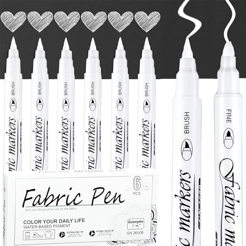 EFNHJF5 6 Stück Weiß Textilstifte Waschmaschinenfest,Textilmalstifte,Dual-Tip-Stoffmarker Permanent,Textilmarker Weiß,Stoff Stifte Waschfest,für T-Shirts Stoffmalstifte und stofftaschen zum bemalen