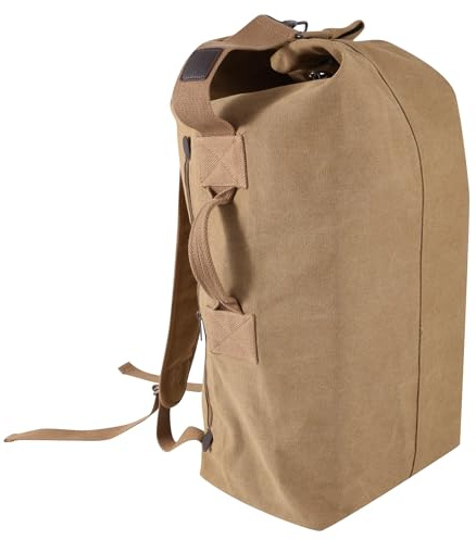 MosaiRudo Large Capacity Canvas Leisure Backpack Tactical Military Duffel Bags Travel Climbing Bag,Gym Bag Top Load for Outdoor Sports (Khaki, Upgrade L)