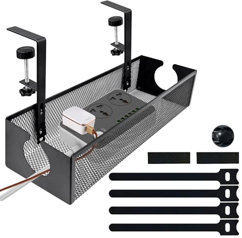ALEENFOON Cable Management Under Desk, Cable Management Tray No Drill Under Desk Cable Organizer for Wire Management, Desk Cable Management Box for Home, Office, Internet Cafe