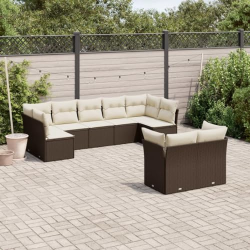 Rantry 9-TLG. Gartenmöbel Set mit Kissen Gartensofa Balkonmöbel Gartenlounge Loungesofa Rattansofa Modular Ecksofa Ecklounge Sofagarnitur Sitzgruppe Loungemöbel Braun Poly Rattan