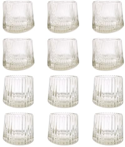 pajoma® 12er Set Teelichthalter Rom, 2 sortierte Formen - H 6.9 Ø 8.3 cm | Hochwertige Qualität - Kerzengläser für Teelichter, Geburtstag, Urlaub, Party, Dekoration