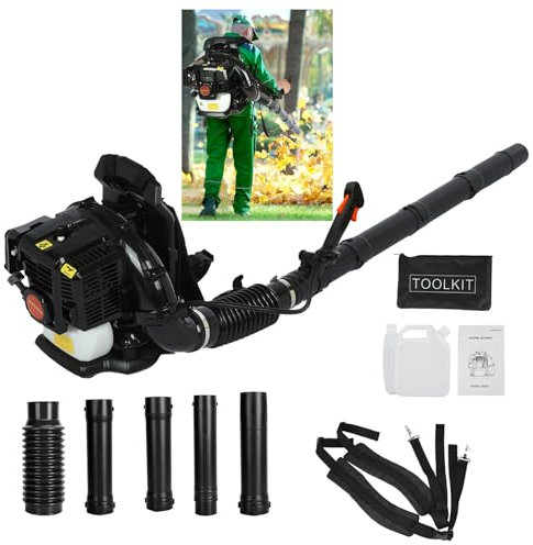 Fairnull Akku-Rucksack-Laubbläser, 52 CC, gasbetriebener Rucksack-Laubbläser, 550 CFM, 2-Takt, 1,7 PS, Schnee-Laubbläser, Schneefräse, ergonomisches Design, leichter Gartenreiniger für Rasenpfle