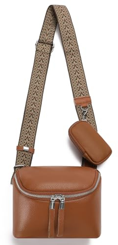 SENDEFN Umhängetasche Damen Leder, Stylisch Crossbag mit Gemusterten & Verstellbaren Schultergurt Breiter Gurt, Klein Bauchtasche Damen Mit MüNze