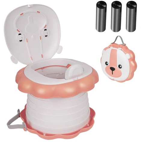 Adorila Töpfchen Falttoilette für Kleinkinder, Reisetöpfchen mit Einweg-Ersatztaschen, tragbarer Töpfchensitz für Drinnen und Draußen (Rosa)