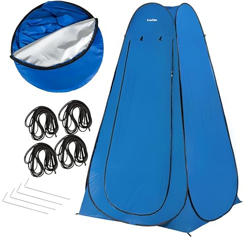 Outtec Pop-Up Umkleidezelt, 190 x 118 x 118 cm, Blau, mit Tragetasche, Heringen und Abspannseilen, Duschzelt, Toilettenzelt, Camping Wurfzelt