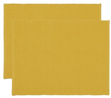 LINUM Uni 2-er Pack Tischsets für Esstisch 35x46 cm, 100% Gerippte Baumwolle, Maschinenwaschbar, Senfgelb