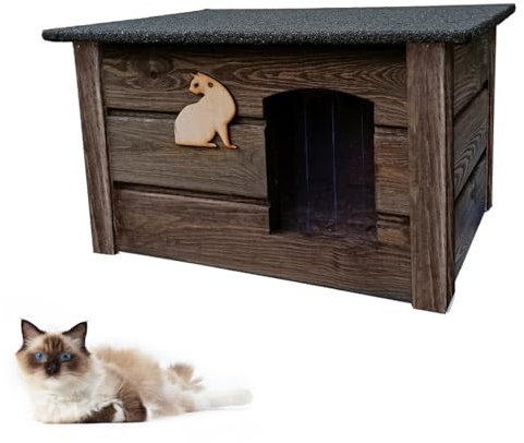 QLS Katzenhaus aus Holz 60x44 cm für draißen Isoliert Winterfest Montiert Outdoor (Palisander, 60x44 cm)