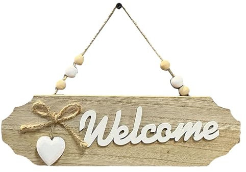 Générique - Panneau de bienvenue ovale en bois - 25,8x0,8x8 cm - Panneau de porte d'entrée - HOME ou WELCOME - Jaune ou Gris