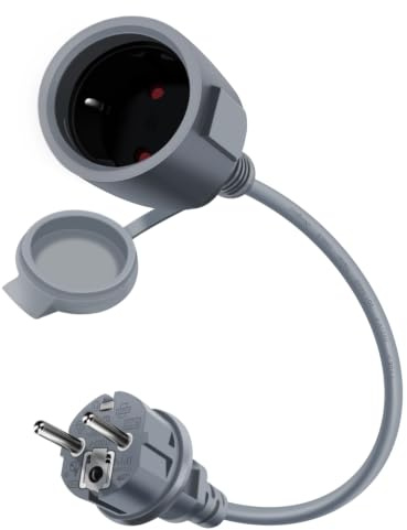 HuaLiSiJi Cavo di Prolunga Schuko 16A 250V Prolunga Schuko Impermeabile con Contatto di Protezione Cavo prolunga IP44 per Esterno o Interno, Casa, Ufficio (Grigio, 1.5 m)