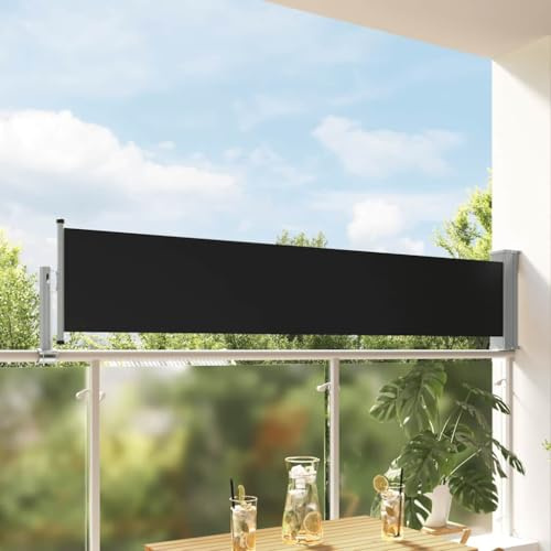 Myheimly Seitenmarkise Ausziehbar Sonnenschutz Sichtschutz Windschutz Seitenrollo Markise Seitenwandmarkise Balkon Garten Terrasse Schwarz,60 x 300 cm