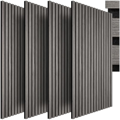tectake® 3D Akustikpaneele 120 x 60 x 2,1 cm, Holz Optik Paneele, Wandpaneele in Holzoptik als Schallabsorber, Panels für Wohnzimmer, Küche, Wandverkleidung, Schallschutz - Eiche hellgrau, 4er Set