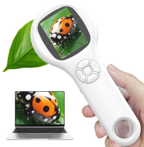 Microscopio per bambini 200X- 2 Pollici MicroscopioPortatile con 8 LED Regolabili, Microscopio Digitale Supporta la Registrazione di Foto e Video, Regalo di Natale per Bambini dai 3-12 Anni (Bianco)