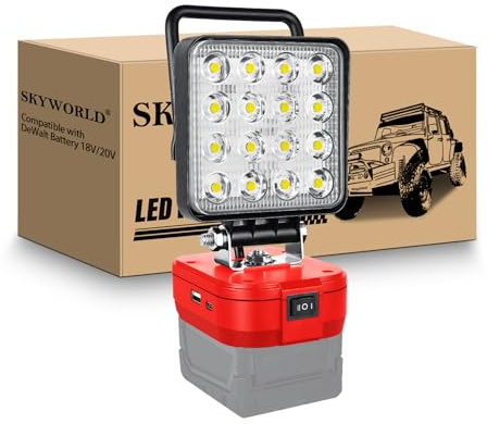 SKYWORLD Luz de trabajo LED inalámbrica para batería Milwaukee 18V, 48W 4800LM Portátil lámpara con Batería, focos led trabajo recargable para garaje camping construcción Emergencia (Sin Batería)