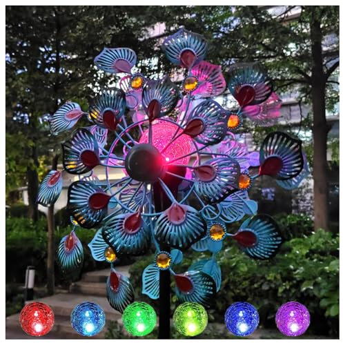Solaire Moulin à Vent Jardin, 213cm Moulin A Vent avec Boule en Verre à énergie Solaire avec éolienne cinétique Double Sens, Moulin à Vent Solaire pour La DéCoration De La Cour