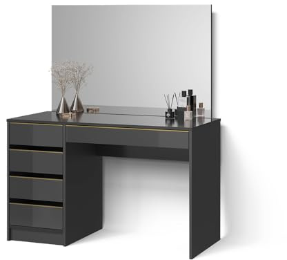 Livinity Tavolo da toilette Imola, Nero/oro, 120 cm con specchio