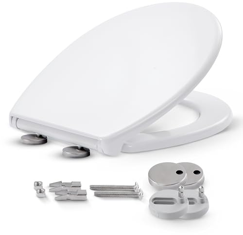 Arebos WC Sitz mit Absenkautomatik | Duroplast Klodeckel oval universell | (max. Belastung 150 kg) | Toilettensitz mit Klodeckel | einfache Montage | Toilettendeckel softclose