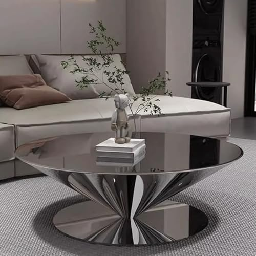 BEDOIN Runder Couchtisch, Edelstahl-Teetisch, Wohnzimmer, Haushalt, Hängespiegel, kleines Haushaltslicht, luxuriös, modern, 80 cm