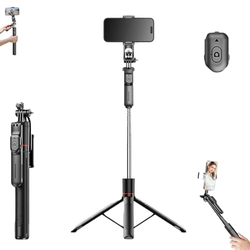 Gimbal Stabilizer - Master Every Move, 2-in-1 Tripod & Selfie Stick with Bluetooth Remote & Fill Light, Extendable Foldable 360° Anti-Shake, for Camera/Smartphone (Stand+Remote Control)