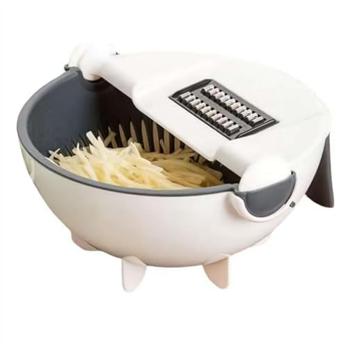 Cestino di scarico 9 in 1, tagliaverdure multifunzione, tritatutto per frutta e verdura, tritatutto da cucina, portatile, con cestello girevole, per patate, carote, cetrioli
