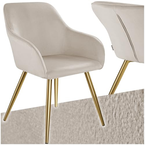 tectake® Sedia da Pranzo Imbottita, Effetto Velluto, Sedia Ergonomica, con Struttura in Acciaio, perfetta per Cucina, Soggiorno, Arredamento Casa, Ufficio e Conferenza -Tortora/Oro