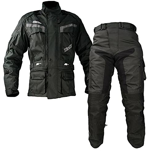 WinNet Tuta Completo da Moto con Protezioni Giacca e Pantalone in Cordura Anti Acqua e Pioggia UOMO - DONNA sfoderabile 4 stagioni UNISEX