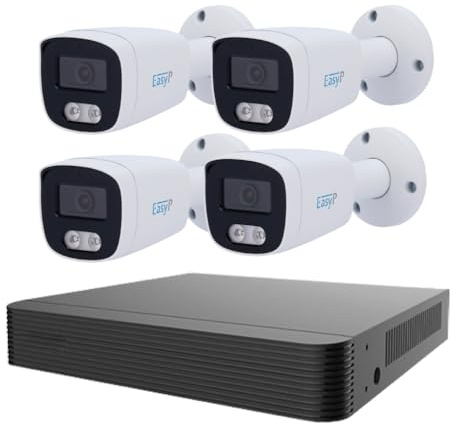 EasyIP Kit Videosorveglianza, 4 Telecamere IP PoE 4MPX FullColor con Intelligenza Artificiale, NVR 10 Canali